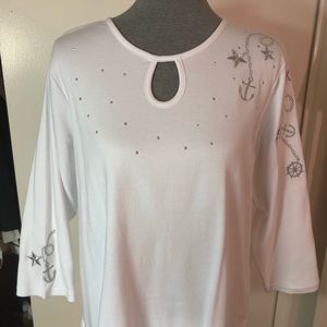 Quacker Factory Nautical Theme XL Top in White NWT